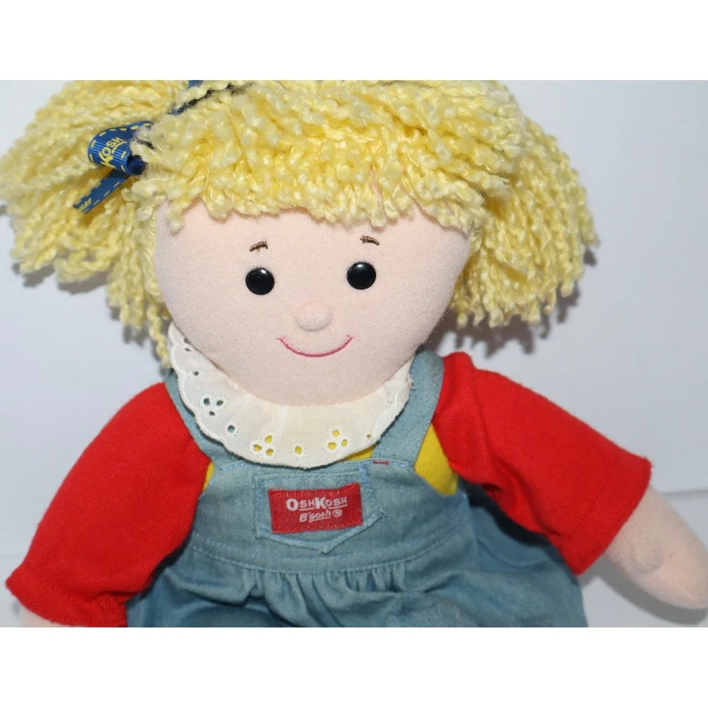 Vintage OshKosh Bgosh Plush Rag Doll Set Boy Girl Denim Overalls 12 in Eden